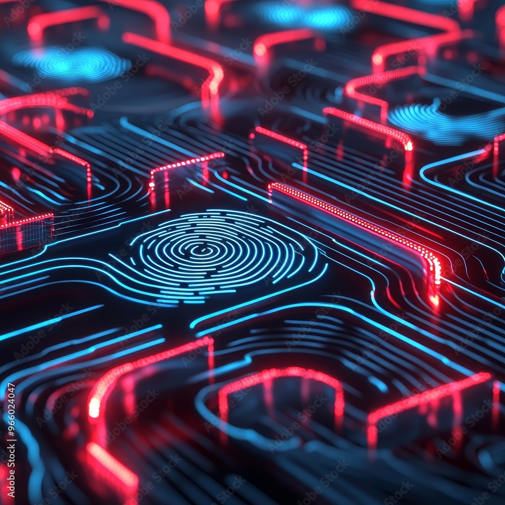 Poster creating an image with ai tools based on a cyber security theme, digital fingerprint identity