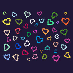 Colorful hearts seamless pattern with black background. Vector design eps file