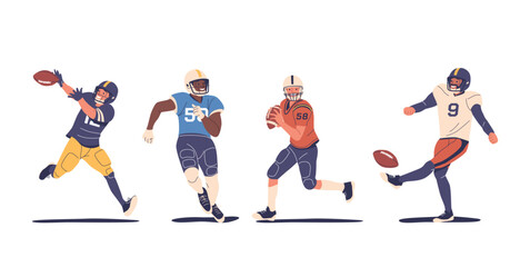 Rugby Players Characters Showcasing Dynamic Poses And Energetic Movements During A Game On The Field