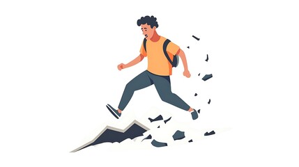 Obraz premium Disoriented Man in Earthquake, Flat Vector Illustration on White Background - Simple Design with Shaking Ground and Stumbling Person