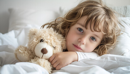 Sick child lying in bed