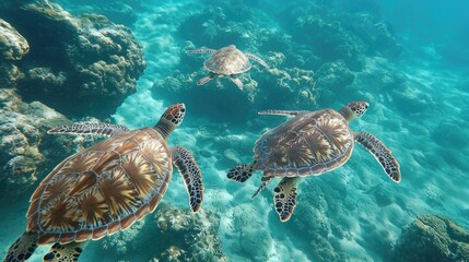 Obraz premium Sea Turtles Gliding Through the Pristine Ocean Waters