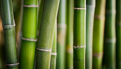 Fototapeta premium Texture of green bamboo trunks, natural pattern. Perfect for serene and organic background.