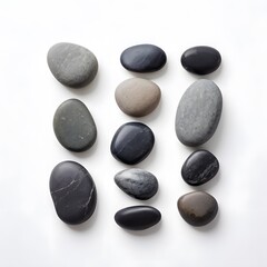 smooth pebbles on a white background