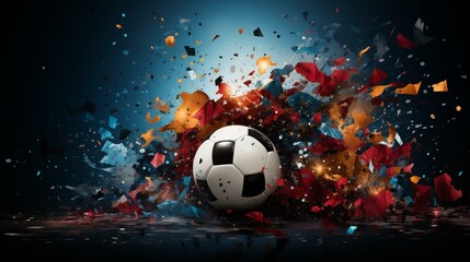 Naklejka premium A soccer ball is surrounded by a lot of debris