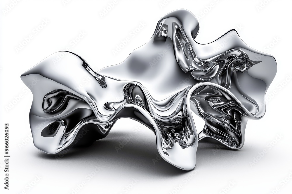 Fototapete Abstract geometric shapes in 3D rendering. Design element in aluminum gradient shape, futuristic and shiny in 3D rendering.