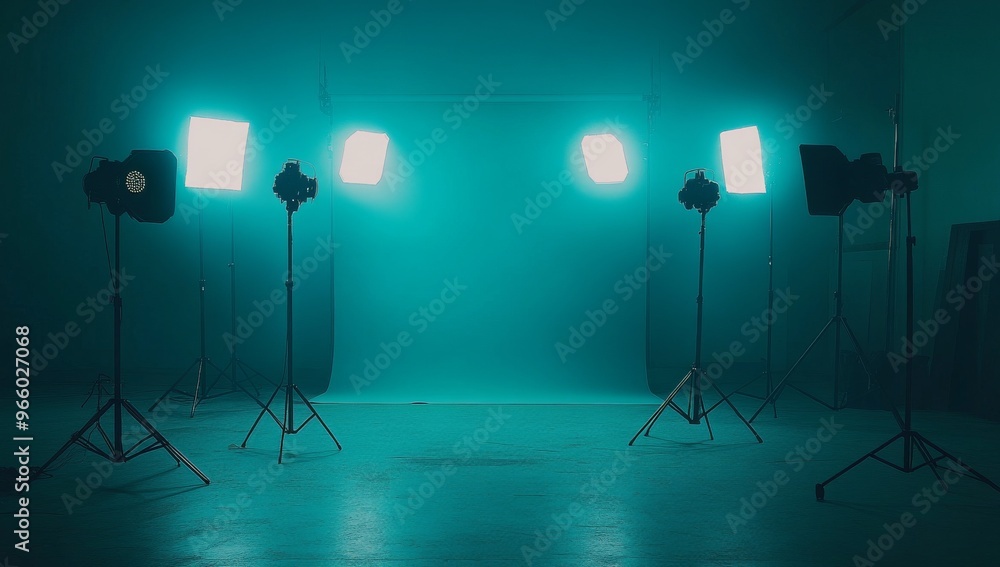 Aufkleber illuminated studio environment with bright lights creating a foggy atmosphere for creative projects