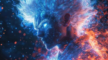 Energized Anime Warrior Channeling Earth's Power with Crackle of Energy - Concept of Fierce Battle and Strength in Fantasy World