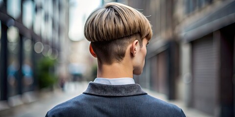 Fototapeta premium A Rear View Of A Person With Visible Clothing And A Short, Layered Haircut