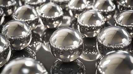 Highly reflective metal balls arranged in a geometric pattern on a mirrored surface.