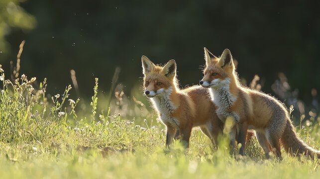 Playful Foxes Frolicking in a Sunny Meadow