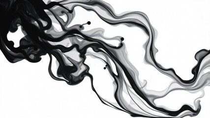 Fluid black and gray ink swirling gracefully on a white background, creating abstract patterns that evoke a sense of motion and depth
