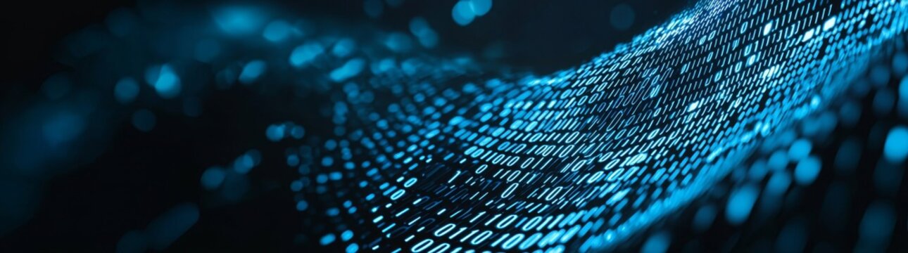 A hacker background streams binary bit 01 downwards