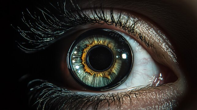 The Fusion of Human Eye and Camera Lens Creating an Innovative Visionary Concept Against a Stylish Black Background