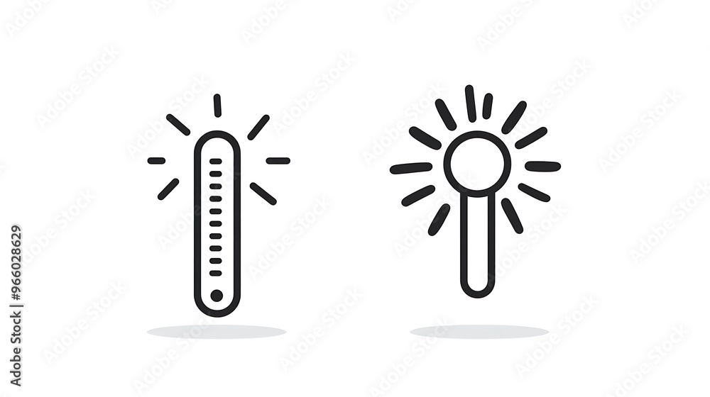 Aufkleber minimalistic thermometer icons with wind and sun symbols in linear vector style on white background