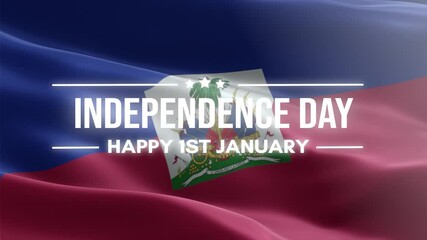 Haiti Independence Day. Happy 1st January,Haiti waving flag background, and fireworks.