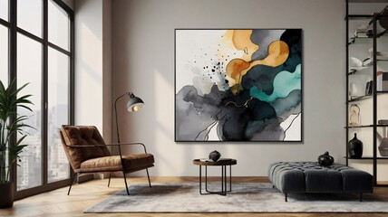 Abstract Art in Modern Living Room Interior.