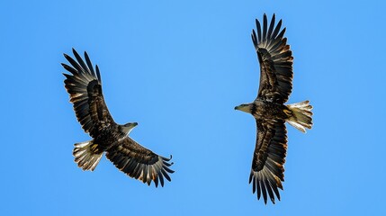 Obraz premium Majestic Eagles Soaring High in the Clear Blue Sky