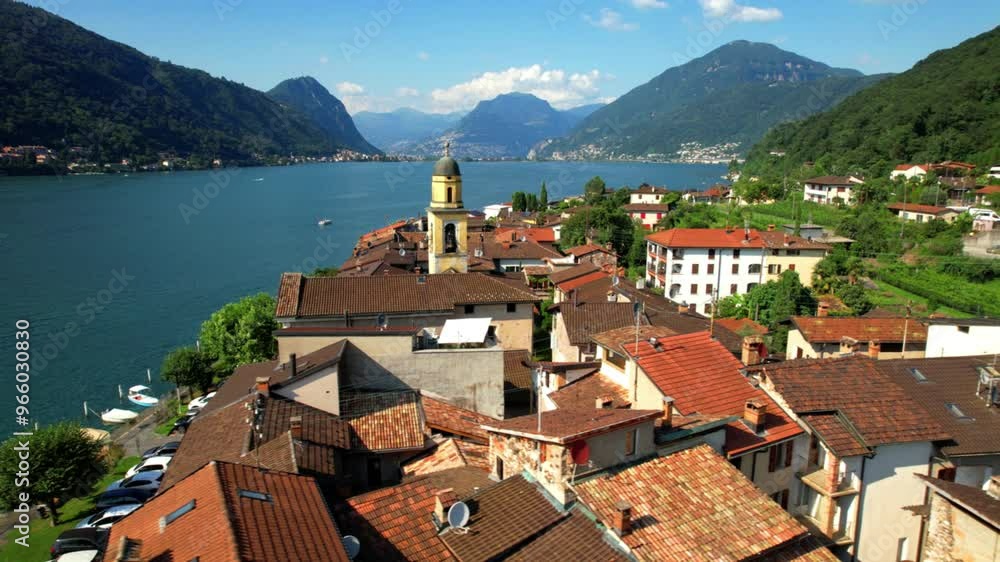 Canvas Prints witzerland scenic places, lugano lake, charming village brusino arsizio (canton ticino) aerial drone