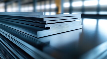 Rows of shining steel plates with precise cuts, ready for use in industrial applications.