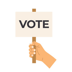 hand holding banner with vote word; promote civic education, encourage voter participation - vector illustration