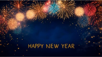 New year fireworks celebration with text
