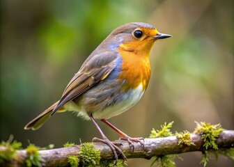 Fototapeta premium A Small Brown Bird With Distinctive Markings Perches On A Branch Against A Blurred Woodland Backdrop.