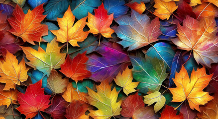 Colorful autumn leaves with a watercolor effect.Fall season concept for design.