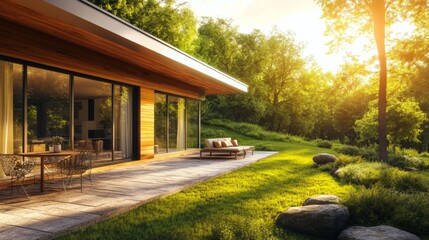 Beautiful contemporary house exterior with large glass