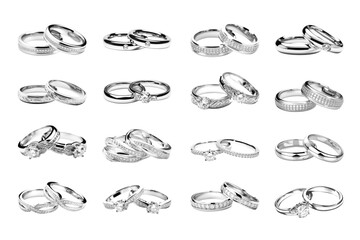 Wedding ring png element set, transparent background