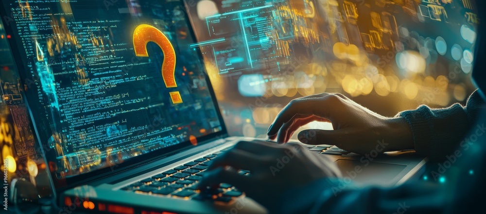 Poster cybercrime concept. hand using laptop with malware screen showing phishing email, hacking passwords 