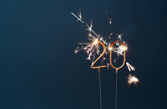 20 Years Celebration Festive Background made with Bengal Fires in the form of Number Twenty.