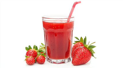 strawberry smoothie with strawberry isolated on white background