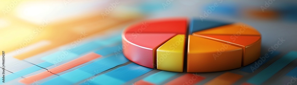 Poster a vibrant pie chart on a digital background, representing data visualization, analysis, and business