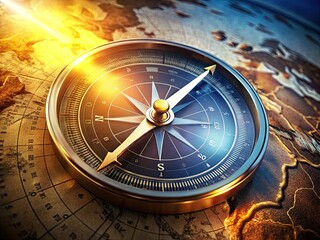 A stylized compass with a glowing directional arrow surrounded by subtle map textures and gentle light rays, evoking a sense of navigation and exploration.