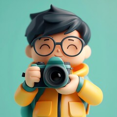 3D Photographer Icon: Camera Professional and Image Capture Illustration Logo