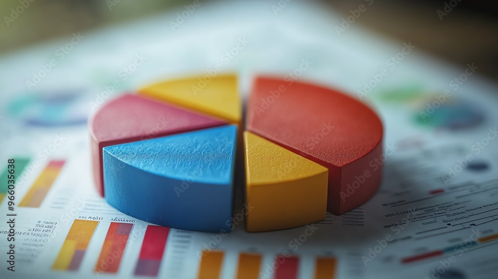 Poster colorful pie chart displayed on a financial report, showcasing data visualization and analysis for e