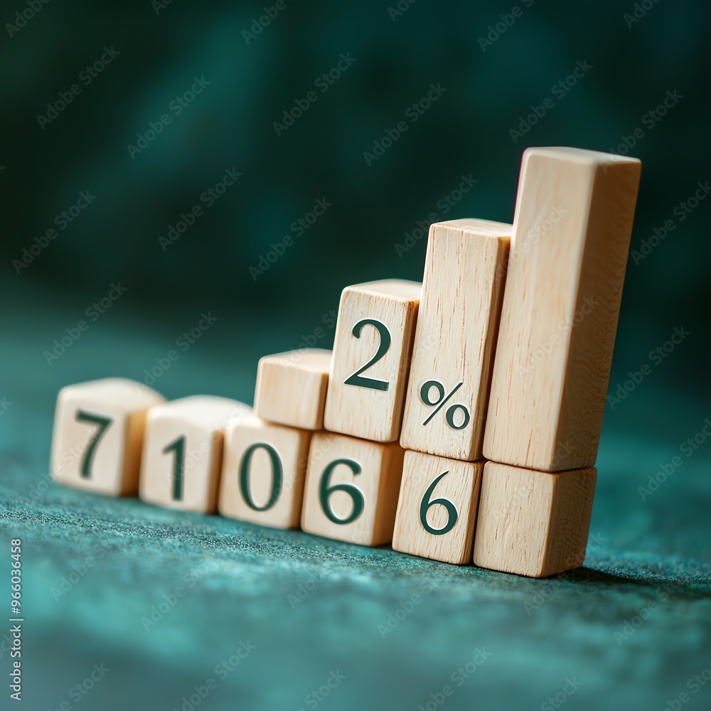 Poster wooden blocks display a rising chart, symbolizing growth and progress in finance, data, or statistic