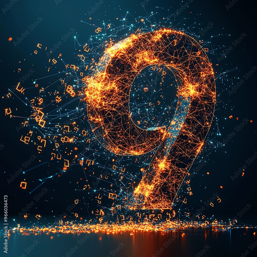 Aufkleber vibrant digital number 9 created from glowing particles and connections, symbolizing innovation and 
