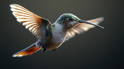 Fototapeta premium A 3D-rendered hummingbird in mid-flight, with delicate details, on a transparent background.