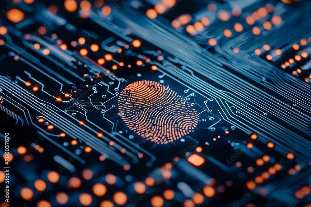 Poster using fingerprints, ai generation encrypts information using intelligent cyber security