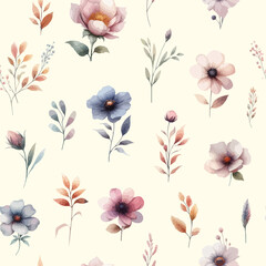 Vector floral seamless pattern with wild flowers, herbs and grasses.