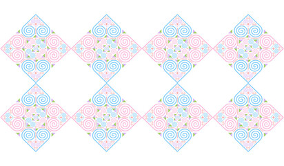 The Hmong ethnic fabric pattern is a spiral line pattern that intertwines in the shape of a heart, which is a unique symbol of the Hmong ethnic group. It can be used to design clothes, bags, and other