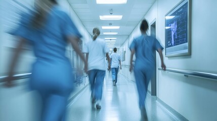 healthcare staff in action rushing through the hospital corridor highlighting the urgency and rapid response to a critical situation