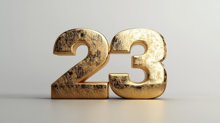 Golden metallic 3D rendering of the number 2023, symbolizing the new year and celebration of milestones.