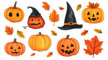 design of a autumn halloween sticker sheet white background