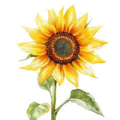 Fototapeta premium Watercolor Sunflower - A Splash of Sunshine on Green.