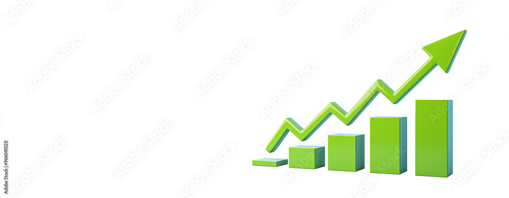Aufkleber a green 3d bar graph with an upward arrow on a white background. represents growth and success in bu