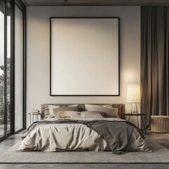 Modern Bedroom Interior with Blank Poster Frame and Business Portfolio, Conducive for Presentation and Business Branding