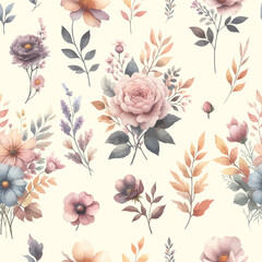 Vector floral seamless pattern with wild flowers, herbs and grasses.